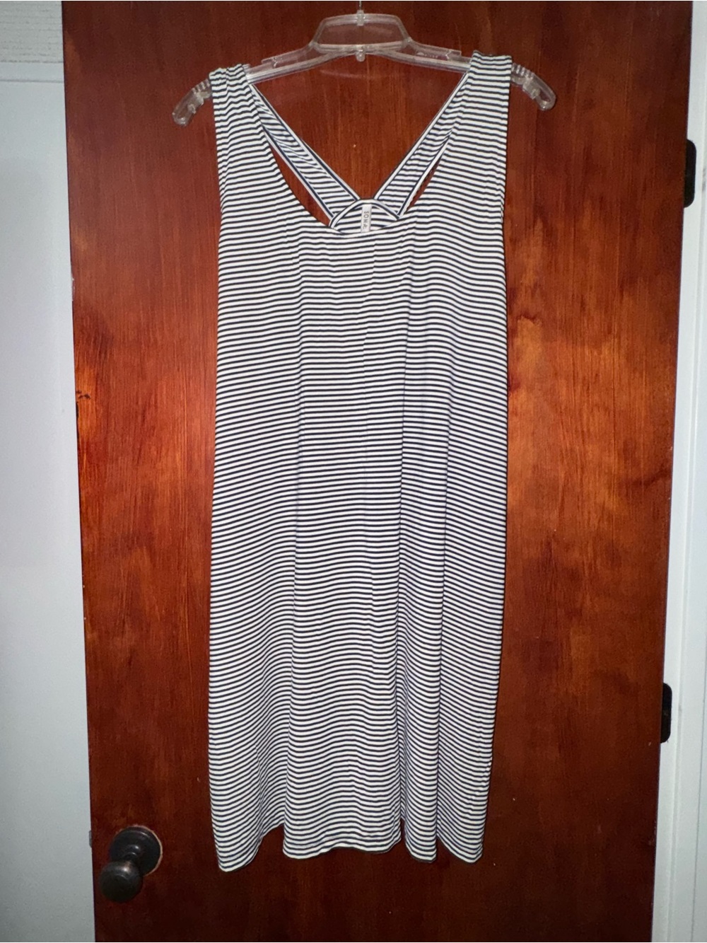 Soma XL Cool Nights Black & White Striped V-Back Sleep Shirt/Nightgown